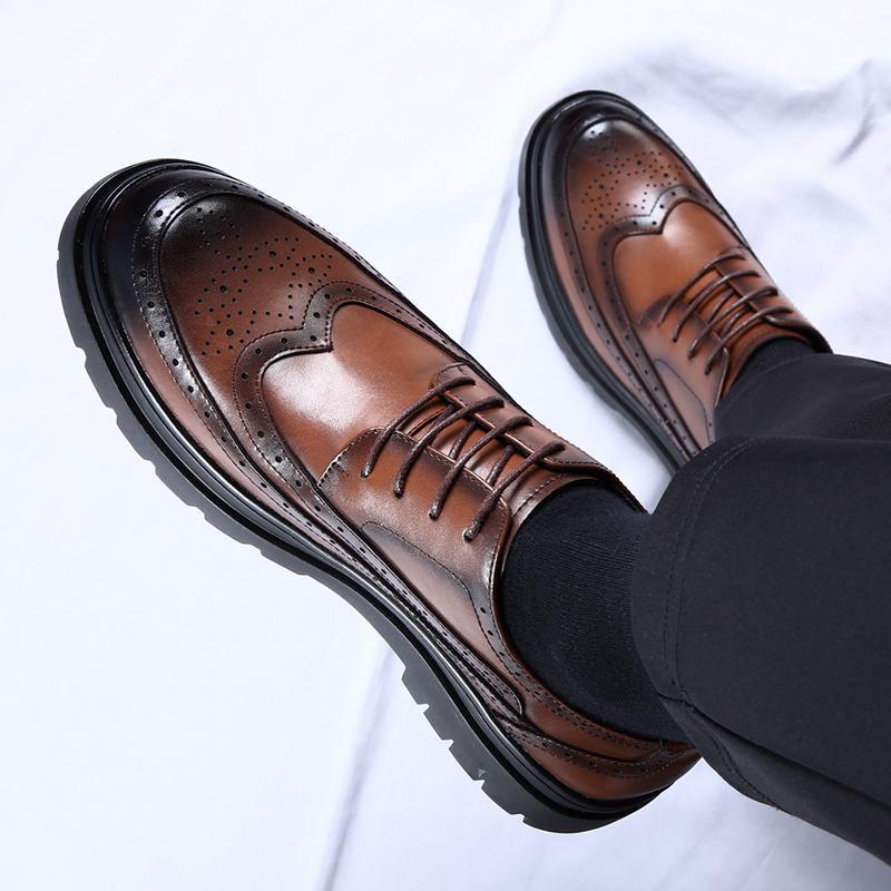 Fashionable Men British Style Thick Soled Casual Leather Shoes Classic Men's Lace Up Business Banquet Comfortable Leather Shoes