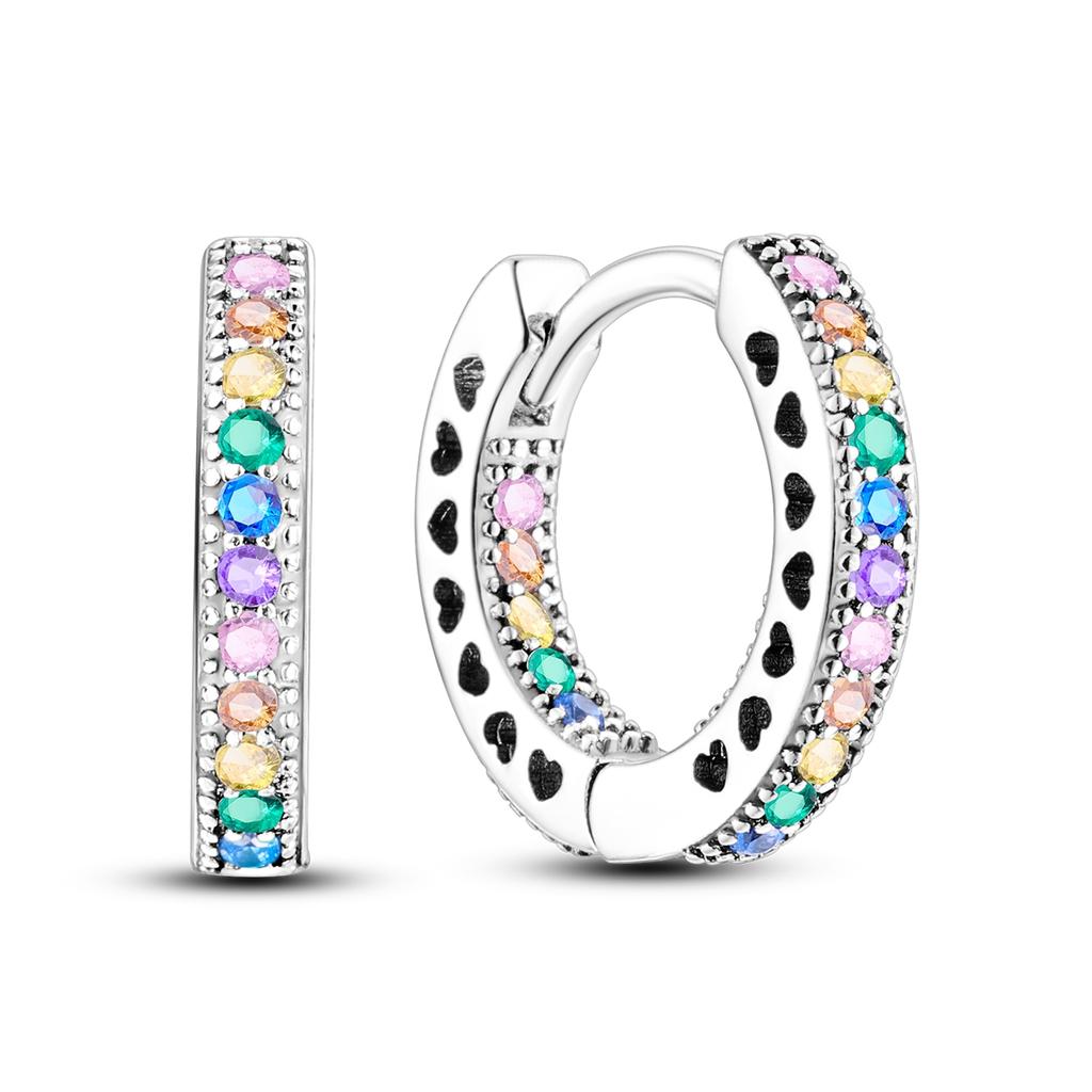 925 Silver Earring Sparkling Colorful Zircon Hoop Earring Round Shape Pendientes Fine Jewelry Gift For Woman