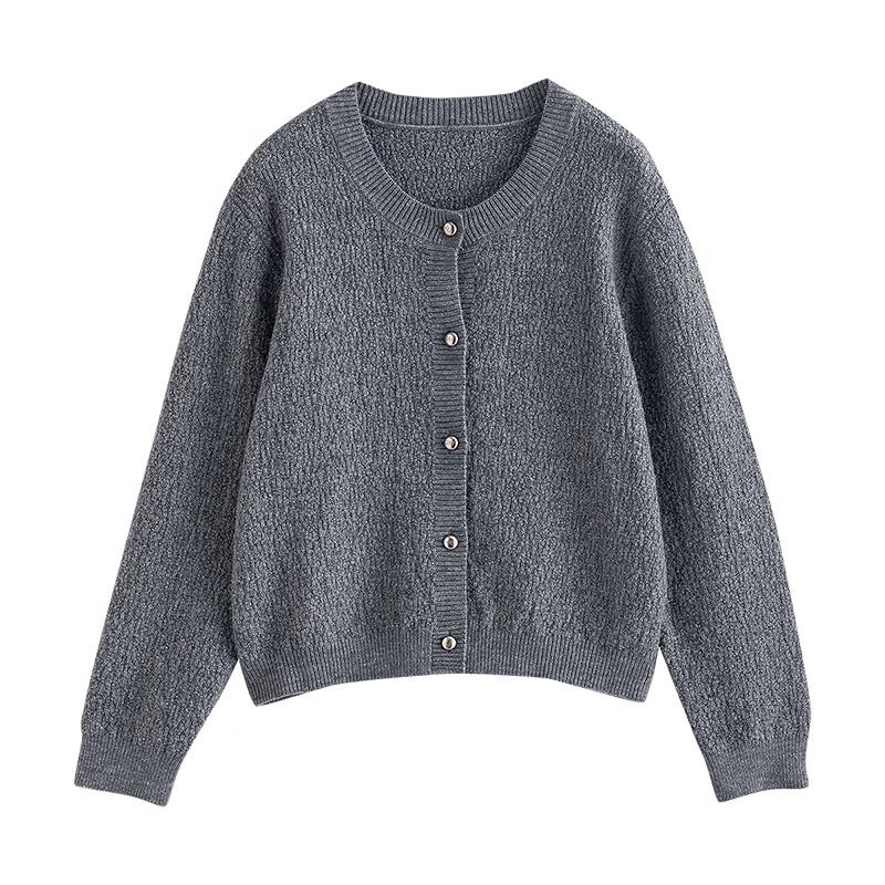 Женский кардиган в стиле ретро с перекрученной вязкой и серебряной нитью