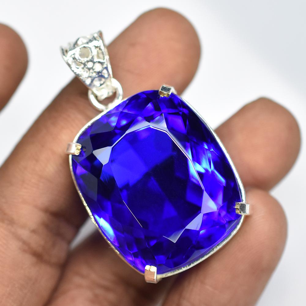 Natural Tanzanite Pendant 105.60 ct Brazilian Cushion Cut 925 Sterling Silver Gemstone Jewelry Gift