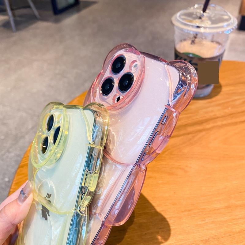 Прозрачный чехол для телефона с мультяшным 3D медведем для iPhone 14 13 12 11Pro Max XS Max XR X ярких цветов, силиконовый противоударный мягкий чехол