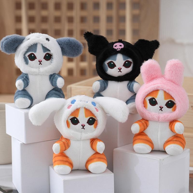 Kawaii Sanrios Crossdressing Cat Plush Doll Toy Cute Cartoon Stuffed Keychain Backpack Pendant For Kid Gifts