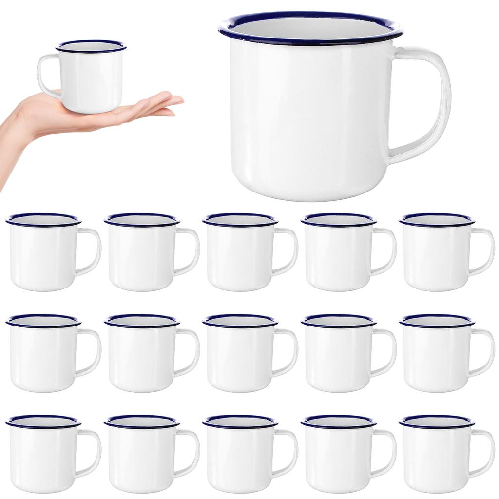 16 Pcs 4 Oz Enamel Camping Coffee Mugs Mini Metal Mug With Handle Small White Enamel Mug Vintage Round Enamel Cup Portable Drink