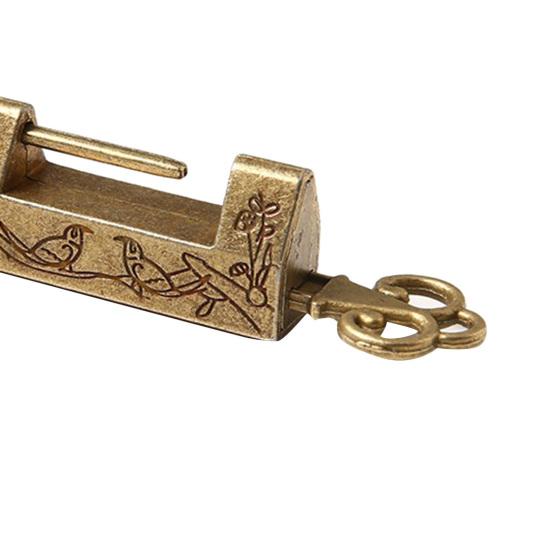 Drawer Padlock Chinese Style Bird Flower Decor Horizontal Opening Zinc Alloy Anti Rust Vintage Padlock for Cabinet