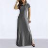 European American Casual Denim Maxi Dress 2022 Shirt Collar Slit Pockets Swing Skirt