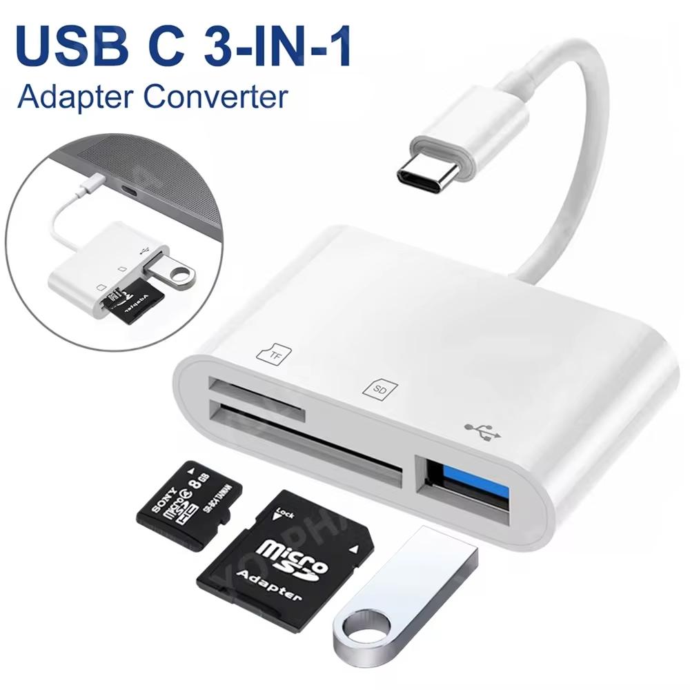 3 In 1 Type-C Adapter OTG Card Reader TF SD Multifunctional Memory Card Reading Converter for IPad Macbook Huawei Samsung Xiaomi