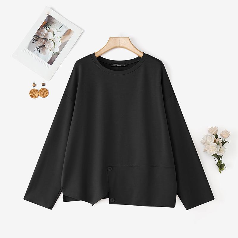ZANZEA Женская повседневная блузка-пуловер с круглым вырезом, свободного кроя, с длинным рукавом