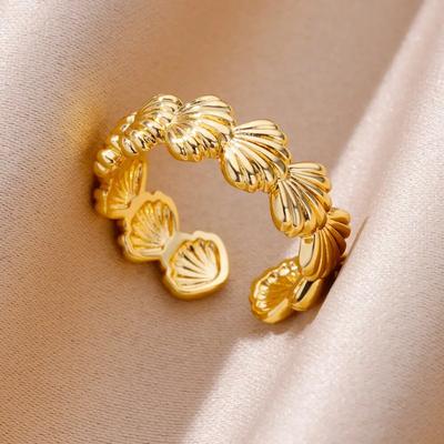 Кольца-ракушки из нержавеющей стали для женщин и девочек, эстетичное кольцо на палец золотого цвета, тренд 2024, летние свадебные украшения, пляжный подарок Bague