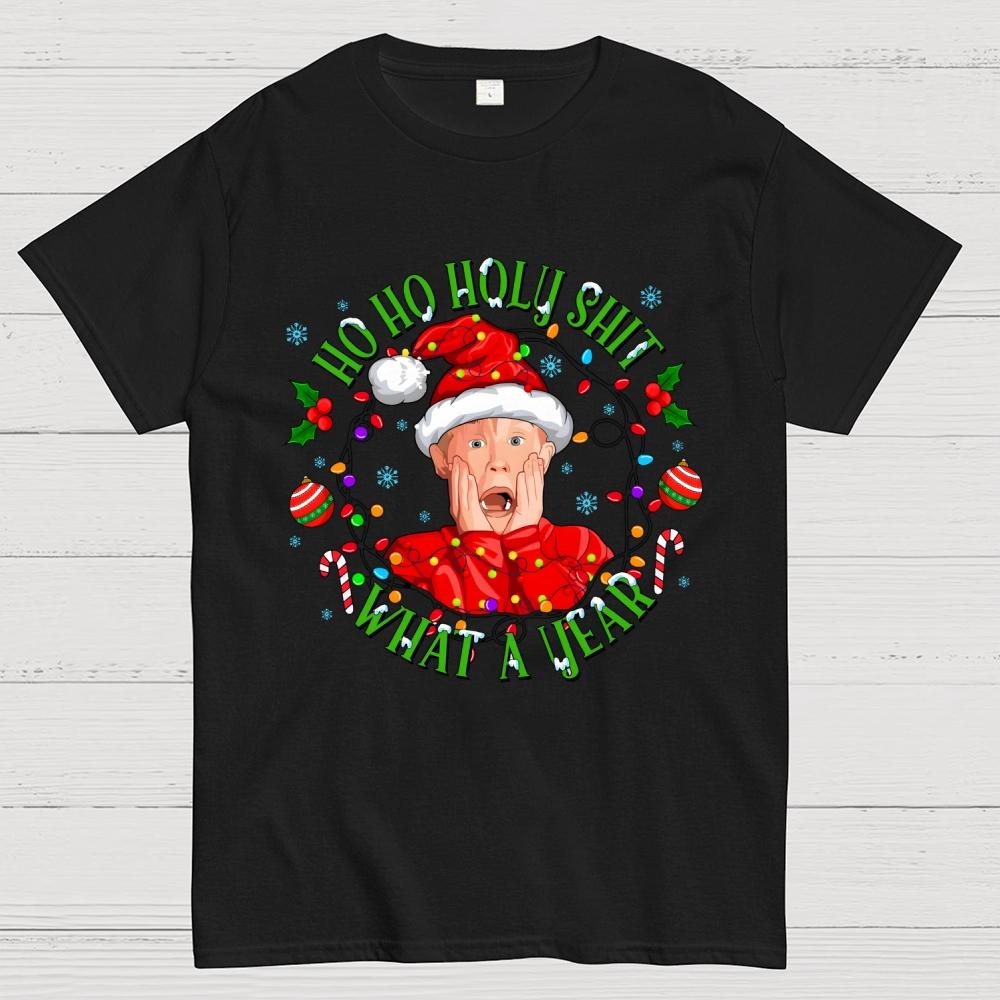 Ho Ho Holy Shit What A Year Kevin Home Alone Christmas Cotton Summer Casual Cool Loose T-Shirt