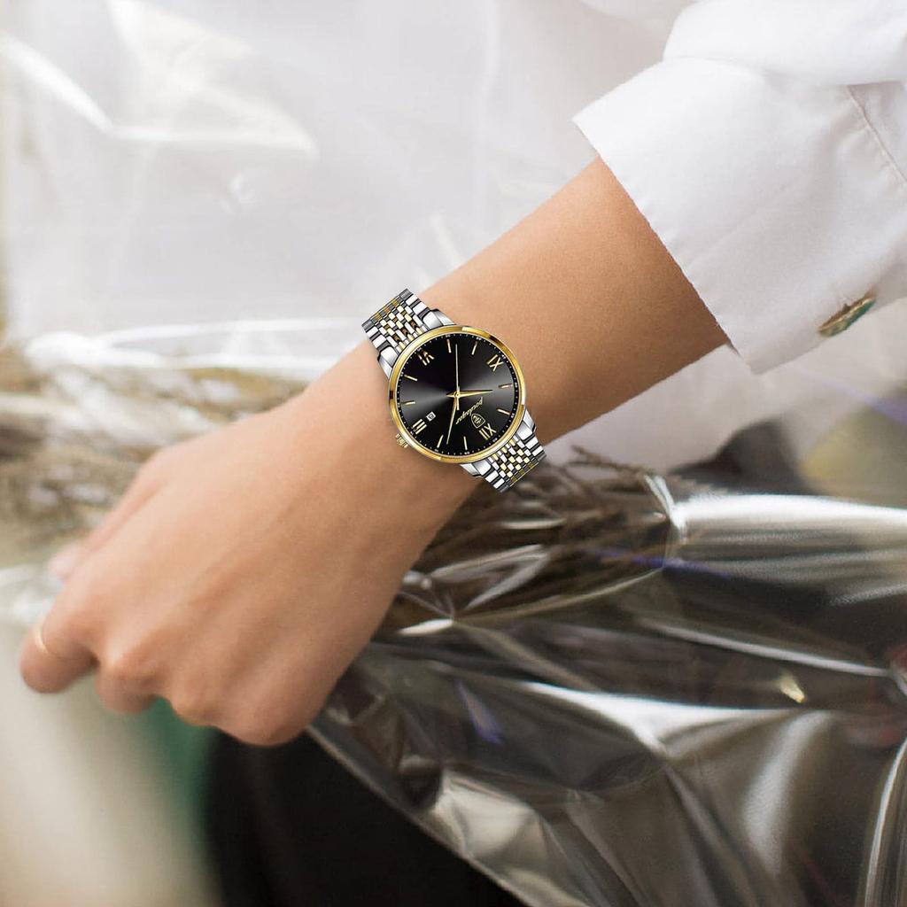 RORIOS Date Quartz Gold Black B Men's Watch, Display, Watch, Lightweight, Multifunctional, Work, Commuting, Stylish, Popular, Business, Simple,