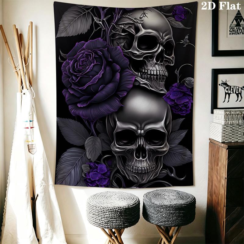 Purple skull and roses Pattern Home Decor Tapestry, Wall Hanging, Decorative RV Wall Cloth.SGT0917587