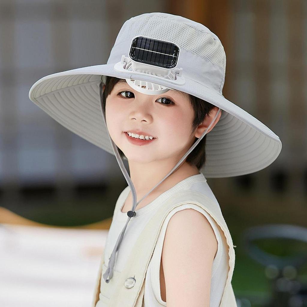 Children Outdoor Fan Hat Solar Powered Rechargeable Multipurpose Wide Brim for Farming Fishing