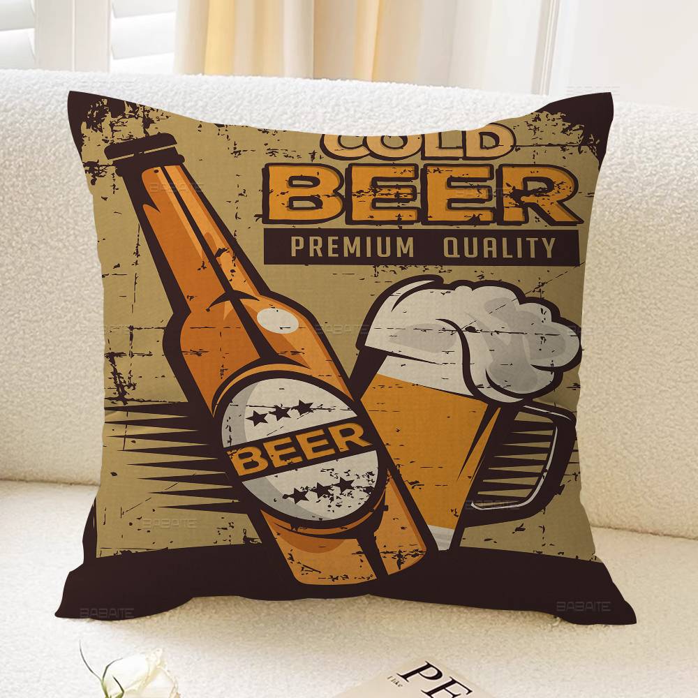 Anime Retro Beer Drink Art Pillow Cover for Bedroom Room and Living Room Sofa Decorative Cushion Cover