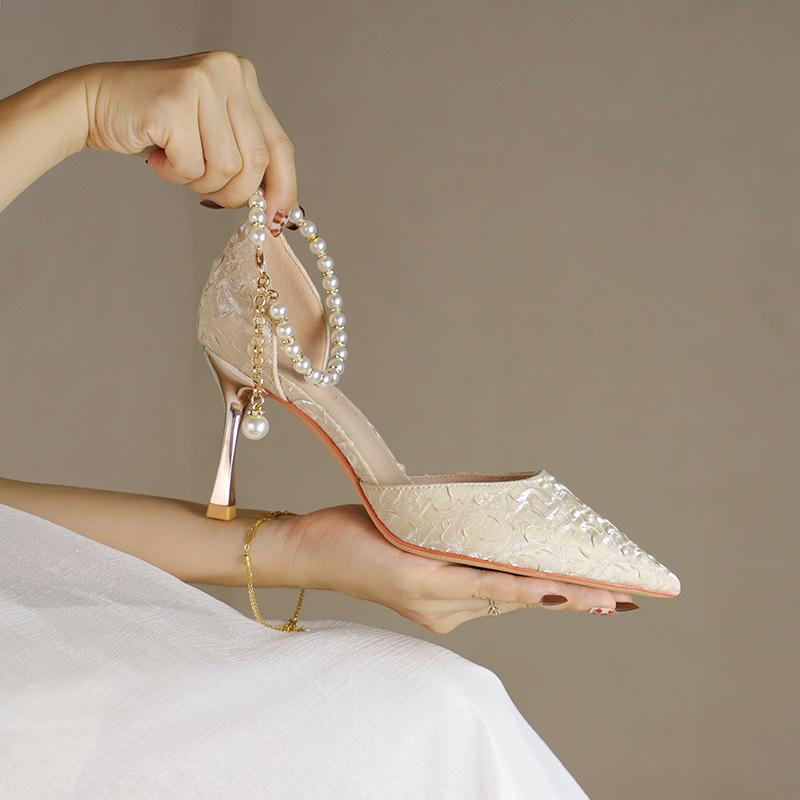Size31-44 High Quality Women's Pumps Luxury Beaded Stiletto Bridal Wedding Shoes Fashion Single Shoe Banquet Dress Women Sandals