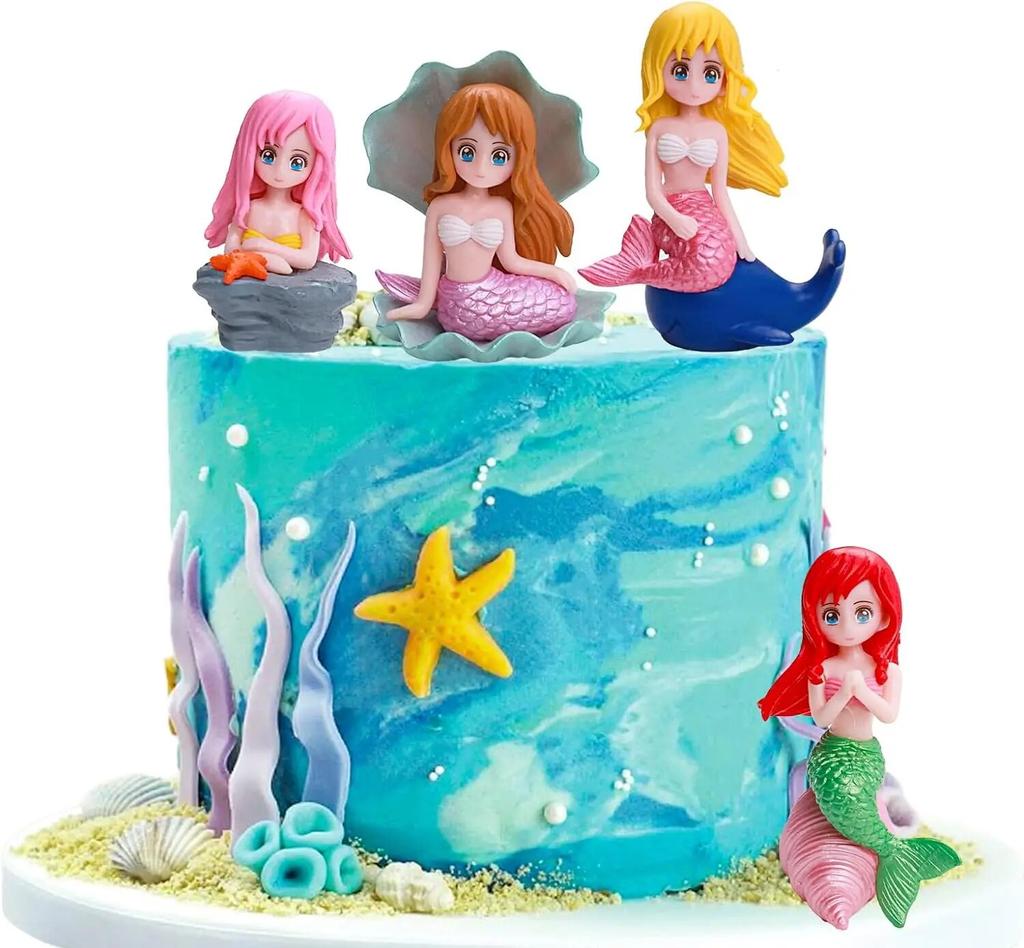 4 шт. Топпер для торта Русалка, Маленькие милые фигурки кукол русалок, Украшения для топперов для кексов на день рождения русалки