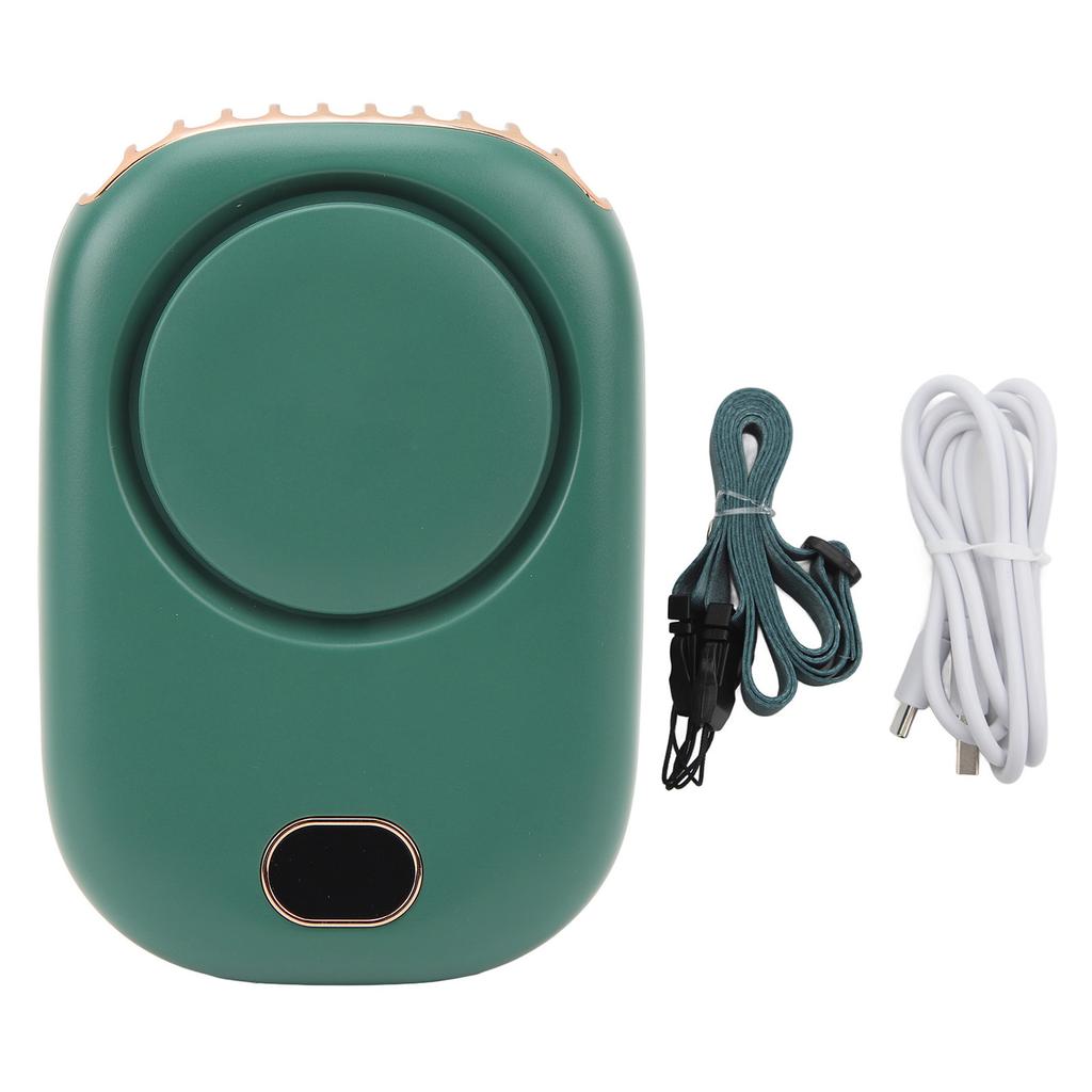 Hanging Neck Fan Portable USB Charging Leafless Fan Large Wind Power Display Hanging Neck Bladeless Small Fan Dark Green