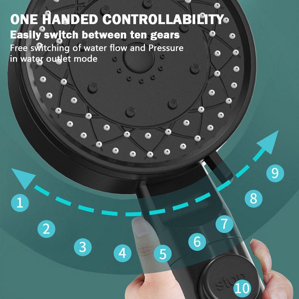 Black White Color High-Pressure Shower Head 10 Spray Modes Water Saving Shower  Bathroom Use