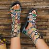 Women's Shoes 2024 Sexy Cross Strap Women's Sandals Summer Open Toe Rome Sandals Women Back Zipper Snake Pattern Ladies Shoes