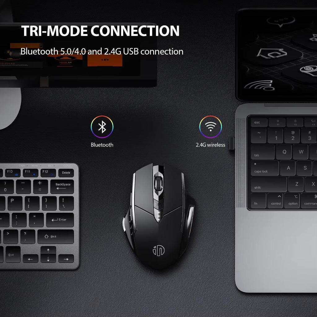 Inphic A1 Bluetooth мышь перезаряжаемая 2.4G трехрежимная оптическая беспроводная мышь без звука 1600 точек на дюйм для Mac ноутбука ПК планшета мобильного телефона