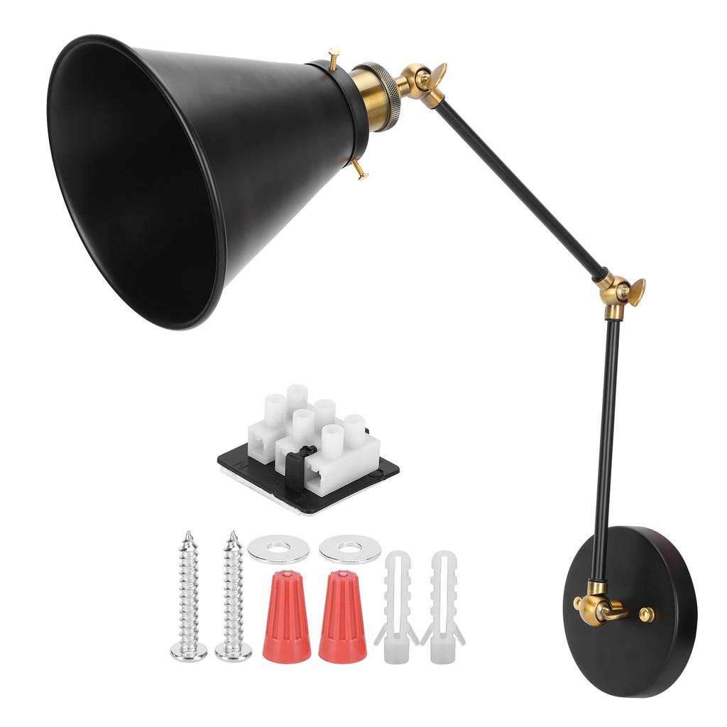 Wall Sconce E27 Vintage Industrial Metal Wall Lamp Arm Adjustable Bedside Reading Light AC85‑265V
