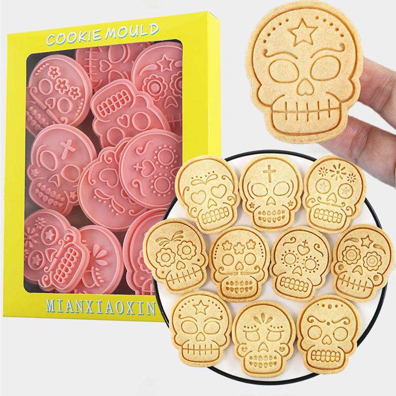 Creative Halloween Skull Cookie Molds DIY Cookie Cutting Mold Flip Sugar Pressing Baking Tools Halloween Party Biscuit Making