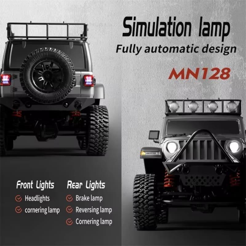 New Tracked 4x4 Car MN128 2.4G Climbing Off-road Vehicle Professional Version with LED Light Full Scale RC Model Remote Control Car Toy Boy Gift