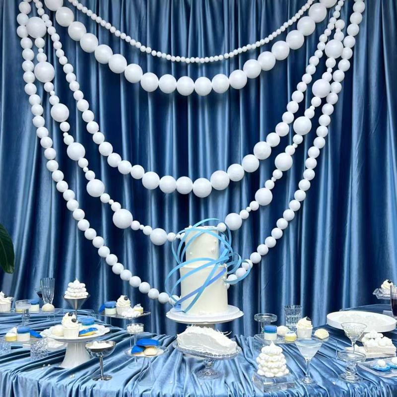 Большая гирлянда из искусственного жемчуга для свадебного фона DIY Элегантное настенное панно из бусин с подвесками-хрустальными шарами Декор свадебной арки в стиле Бохо