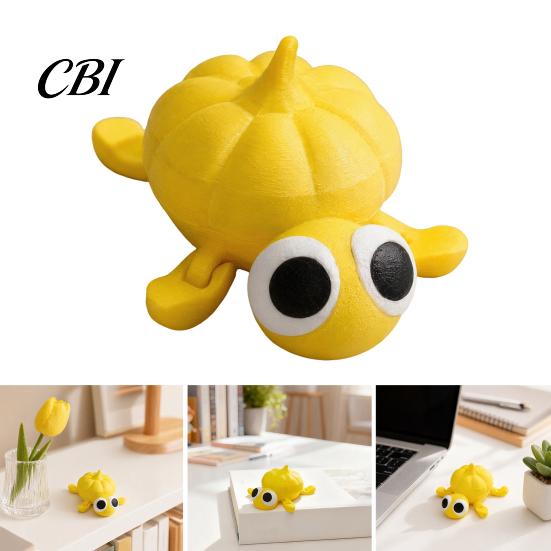 Small Stress Relief Toy 3D Printed Posable Big-Eyed Yellow Pumpkin Turtle Figurine, Flexible Joint Cute One-piece Molding Decoration Fidget