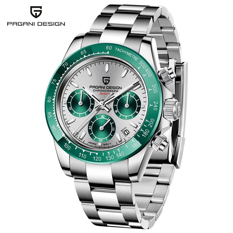 PAGANI DESIGN Military Pilot Chronograph Stop Watch for Men Lap Sapphire Luxury VK63 Quartz Watches Silicone relgios masculino