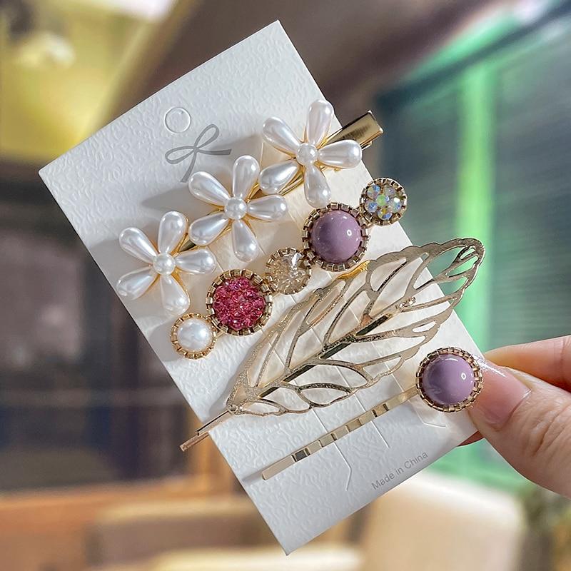 Fashion Acrylic Pearl Hair Clips Set Sweet Flower Hair Barrettes For Women Girls Korean Geometric Hair Accessories Jewelry 2022