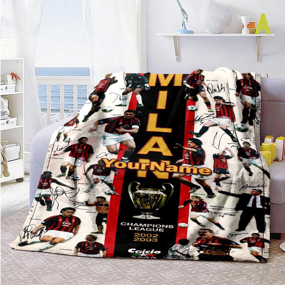 Ac Milan Customize Text Blanket Throw Customizable Blanket Soft Warm Cozy Versatile for Chair Seaside Nap Livingroom for All Occasions