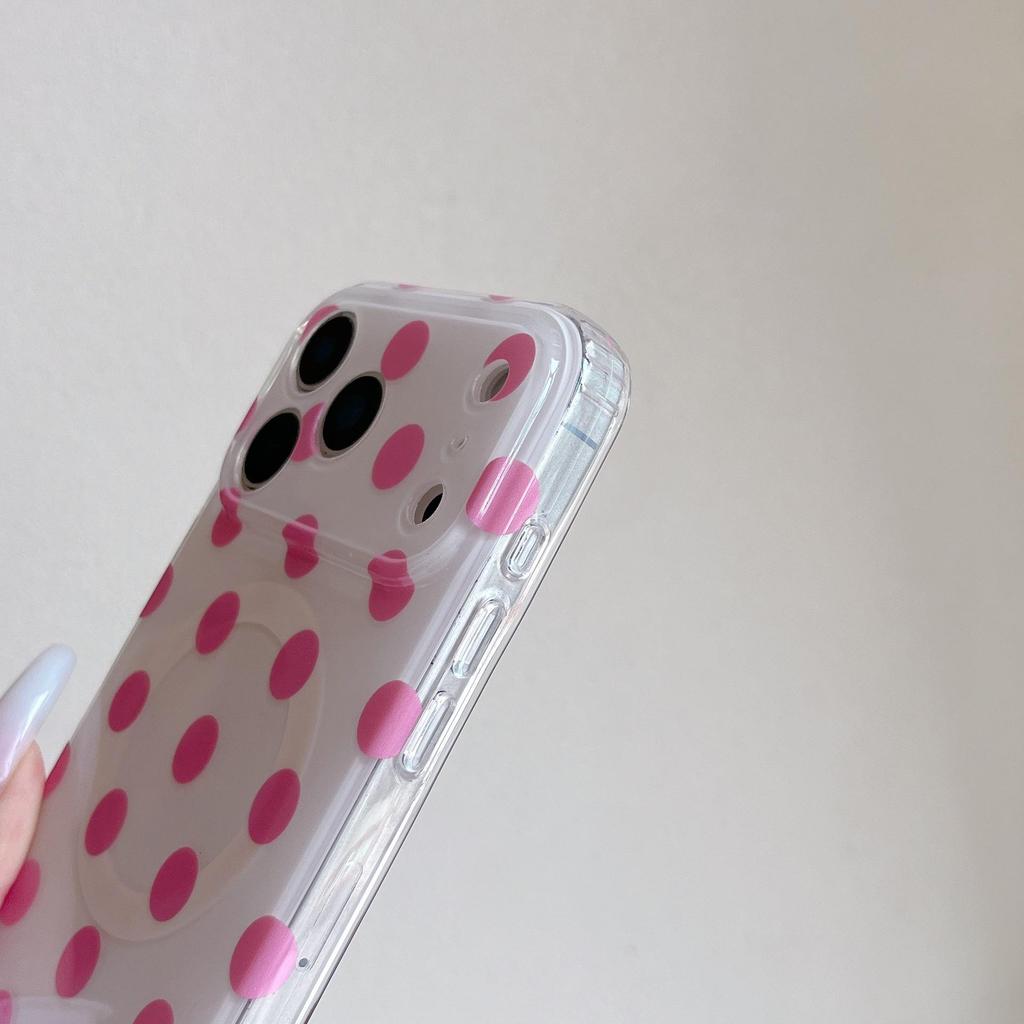 Корейский магнитный чехол в горошек для iPhone 17 Pro Max (Двойной слой)