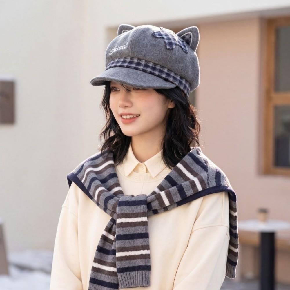 Japanese Style Women Octagonal Hat Autumn and Winter Newsboy Hat Harajuku Outfit