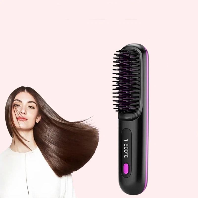 Convenient Cordless Hair Straightener Brush with LCD for Home or Travel Styling Anytime Anywhere