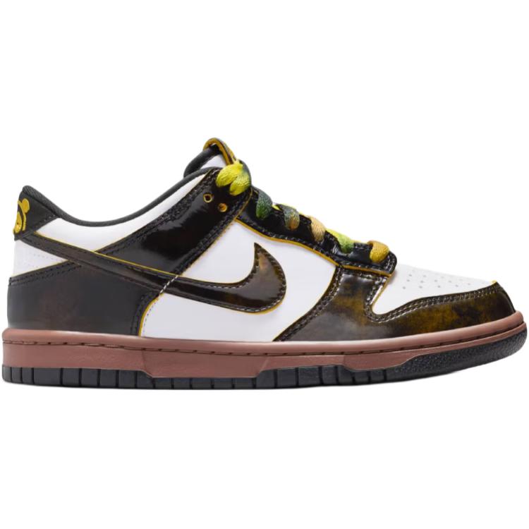 Nike Dunk Low SE GS Panda-Monium Pack - Fauna Brown Kids Sneakers White Black Bright-Citron HQ9294-100