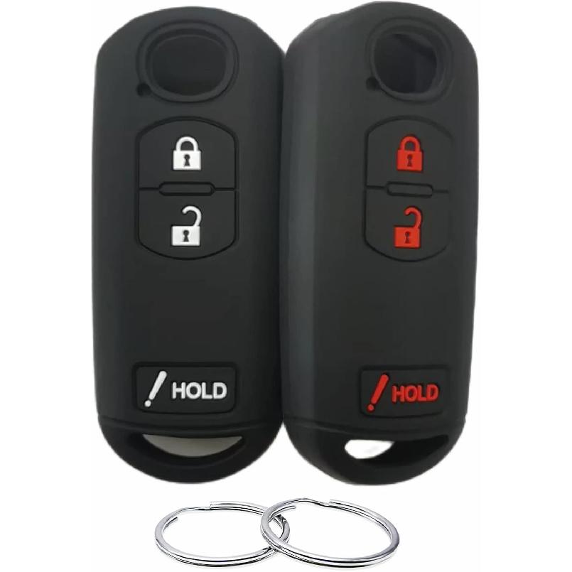 REPROTECTING Silicone Rubber Key Fob Cover Compatible with 2010-2019 Mazda 3 6 CX-3 CX-5 CX-7 CX-9 WAZSKE13D02 KDY3-67-5DY, black black, 7.5*4.5