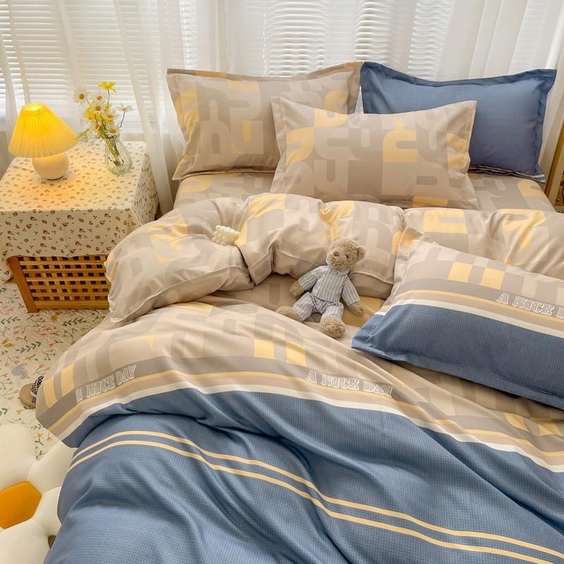 4 Thick Brushed Bed Set Single Dorm Bedding Sheet Pillowcase Quilt Cover Fresh Style