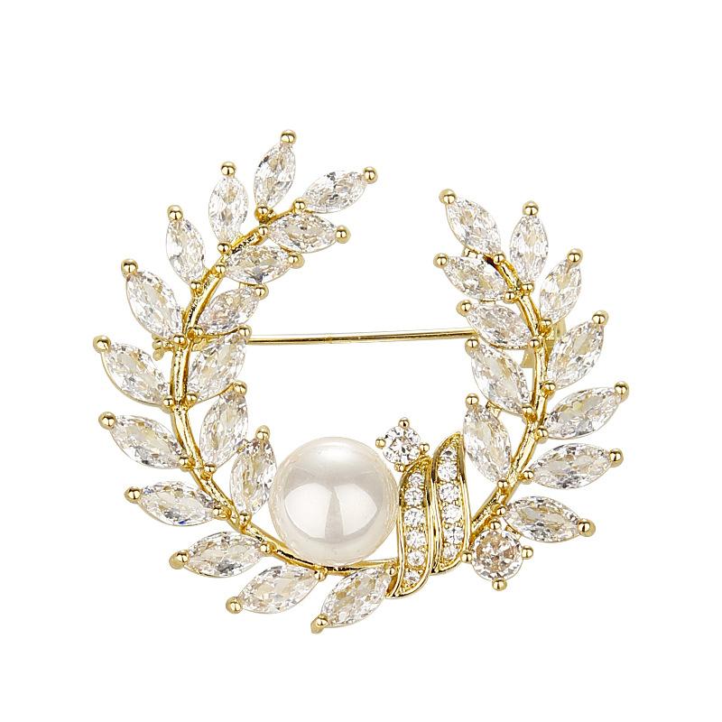 Light Luxury Zircon Wheat Ear Pearl Brooch Female Niche Design High-End High-End Anti-Light Buckle Pin Temperament Brooch