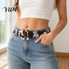 Western Style Fashion Belt Women Cow Pattern Belt, Imitation Horse Hair Leather Waist Sweet And Cool Accessory Fabric Covered Buckle Band for