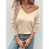 YYFS Женская мода повседневная осень-зима однотонный принт длинный рукав V-образный вырез свитера
