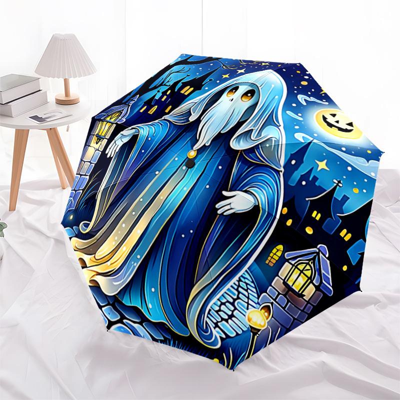 1pc Ghostly Night Automatic Folding Umbrella - Design, Durable Iron Frame for Travel, Outdoor, Beach Fashion Accessory a0920013