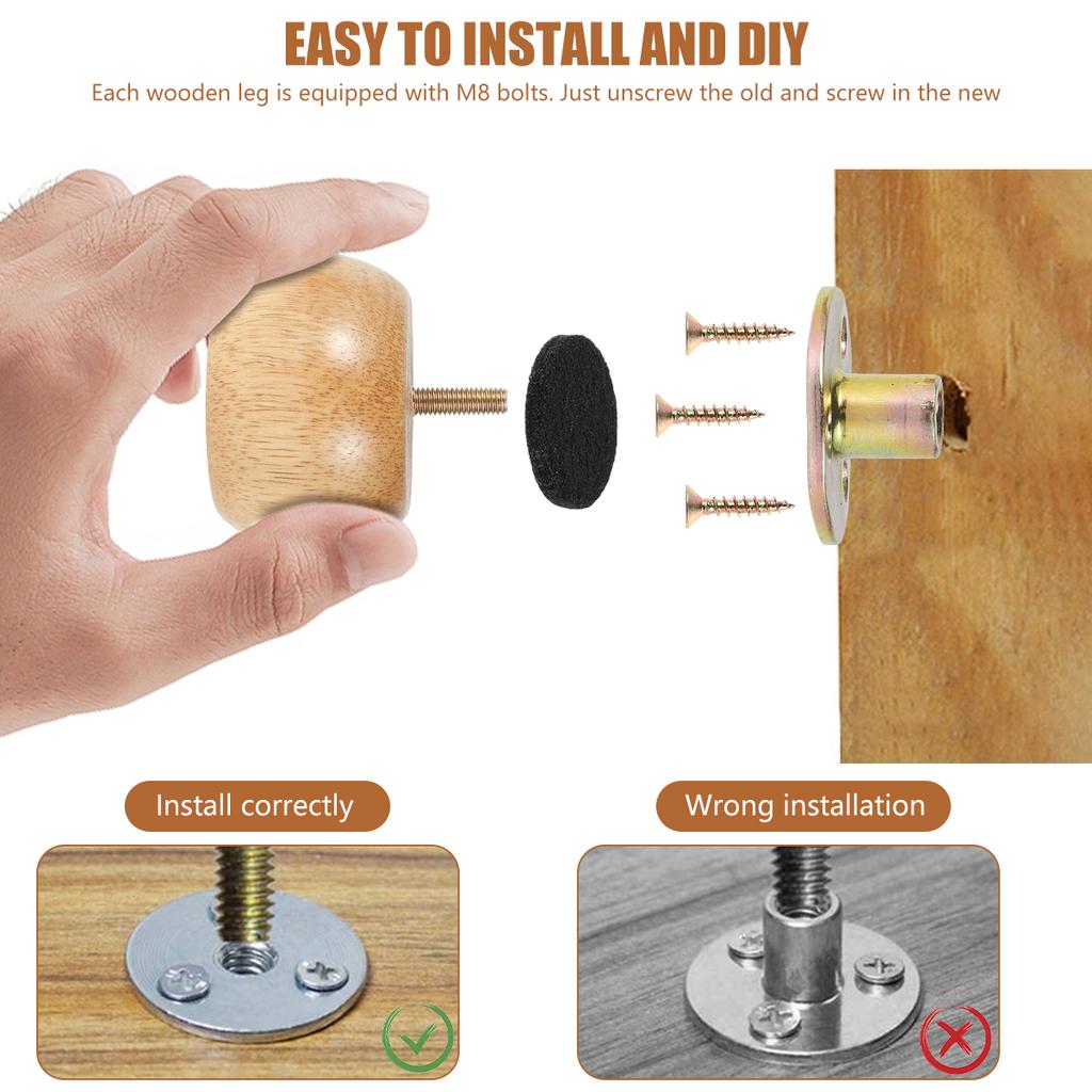 4/8 шт. Ножки для мебели Деревянные ножки для мебели Массивные мебельные ножки Круглые ножки-булочки с 4 винтами Нескользящие ножки для стула Набор для замены