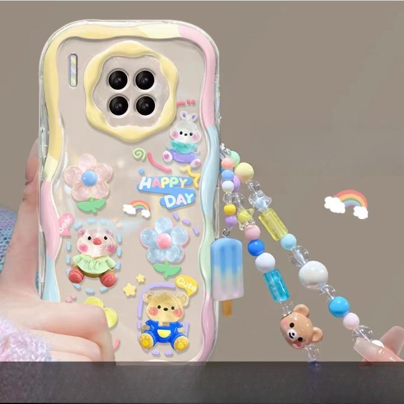 Подходит для чехла для мобильного телефона Huawei P60 Mate50pro Нишевый Противоударный Honor 70 Прозрачный цвет Трехмерная цепочка с кроликом