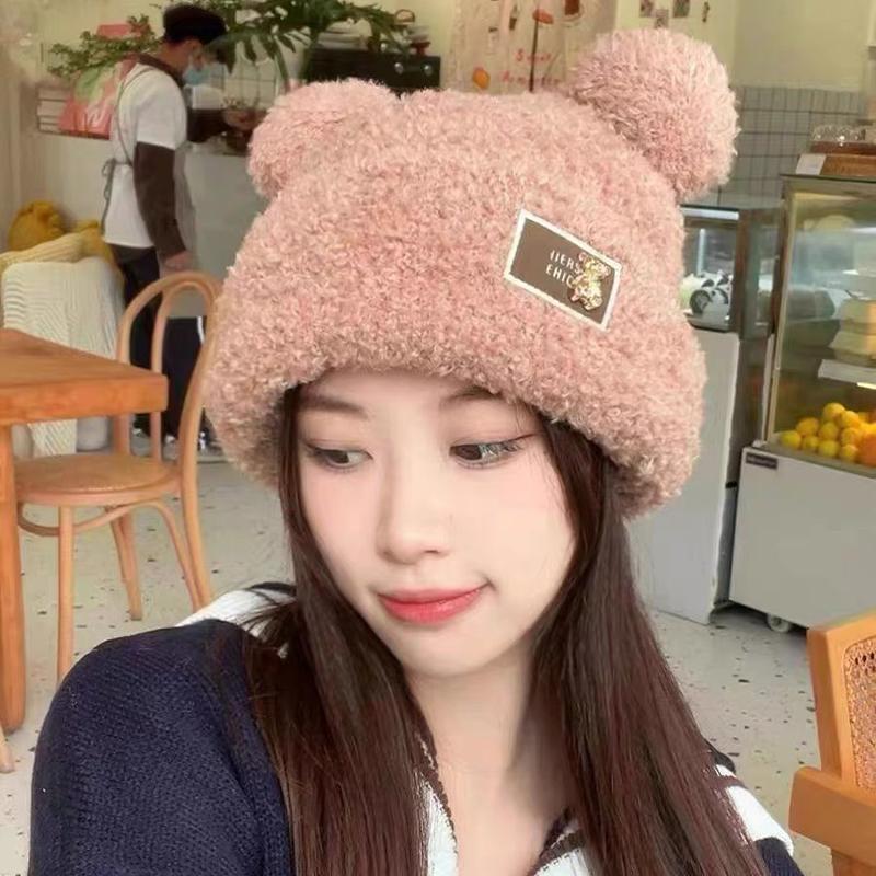 1 шт. модные осенне-зимние женские шапки-бини, теплые милые шапки с медвежьими ушками, повседневные вязаные плюшевые мягкие