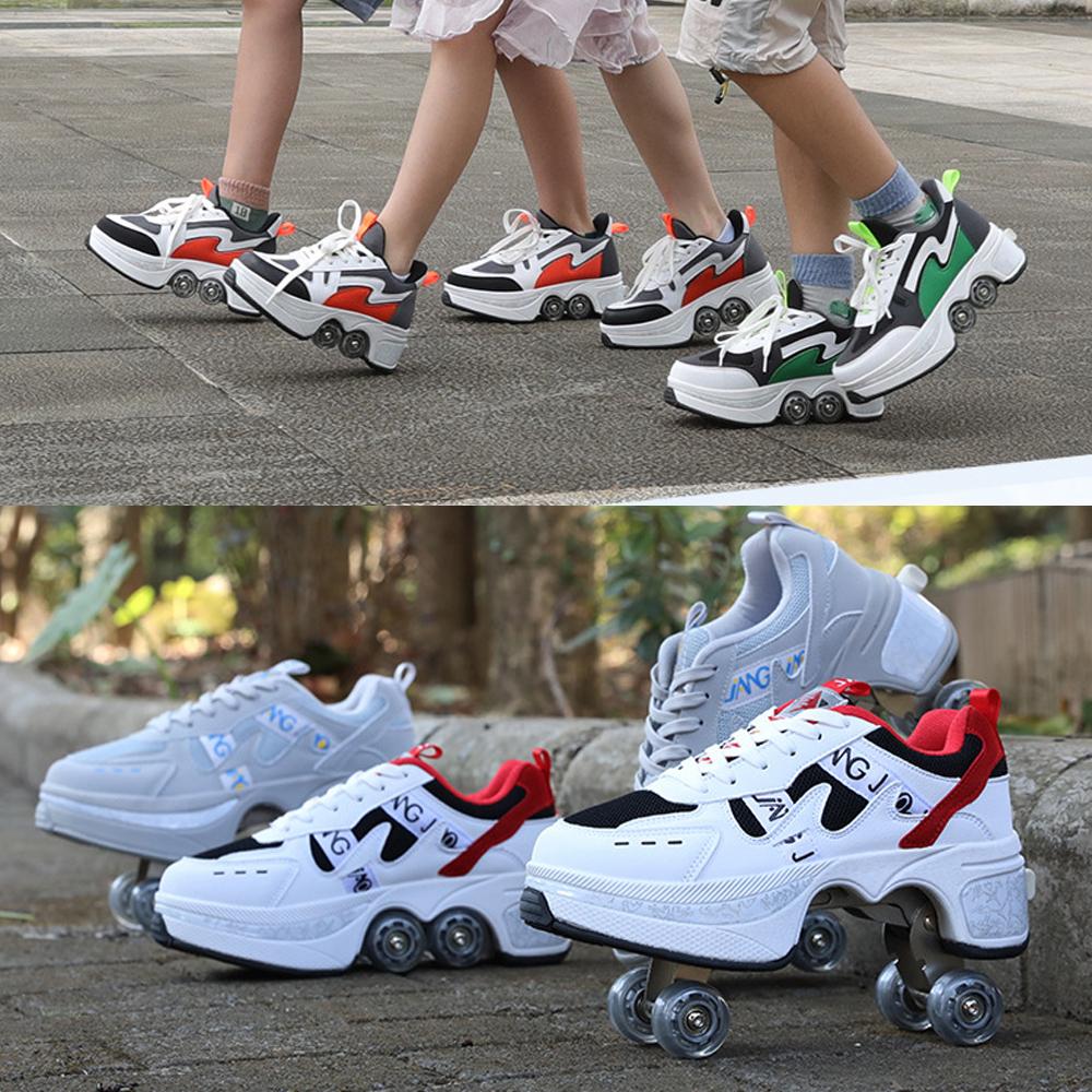 Кроссовки Wheels с двойными колесами Роликовые кроссовки для мальчиков и девочек Роликовая обувь Обувь для деформаций Роликовые коньки Обувь