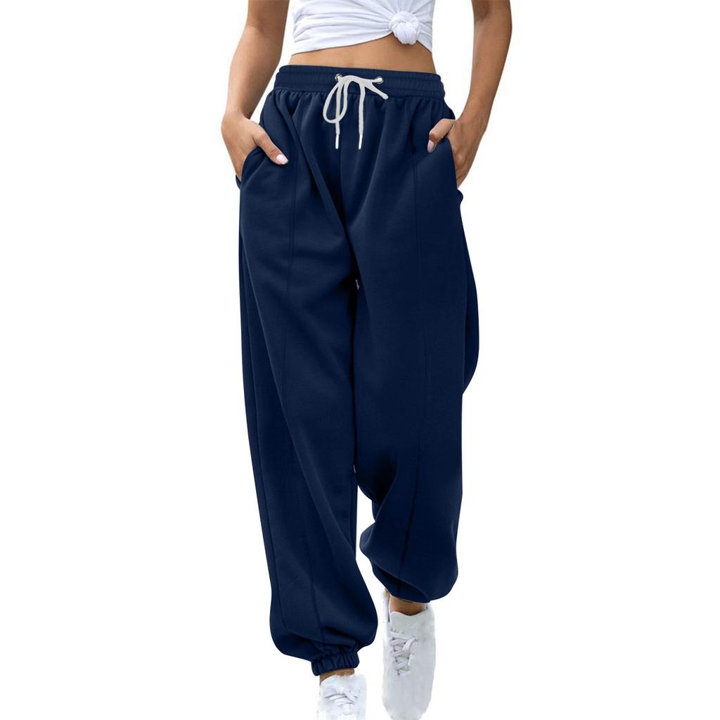 Women's Solid Color Casual Padded Warm Drawstring Loose Leisure Sweatpants Long Pants