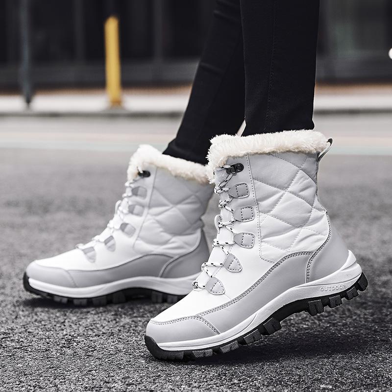 Водонепроницаемые зимние ботинки из ПУ кожи, женские плюшевые хлопковые туфли, теплые зимние кроссовки для хайкинга, нескользящая повседневная обувь