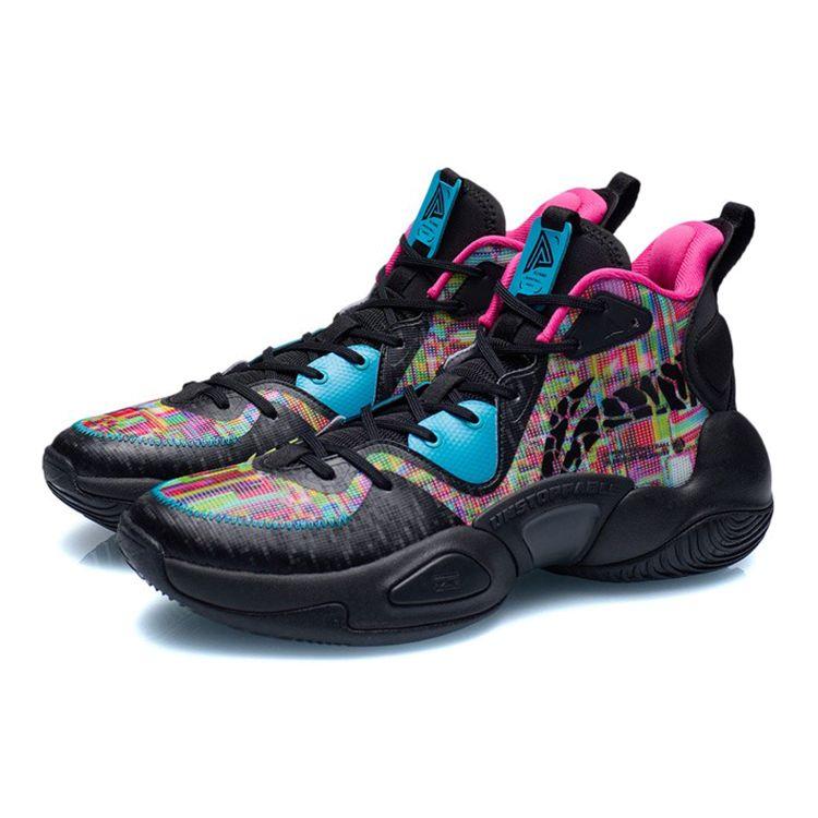 Li-Ning Air Strike Shock Absorption Non-Slip Wear-Resistant Support Mid-Top Basketball Shoes Men Basketball Shoes Black Multicolor ABPR067-2