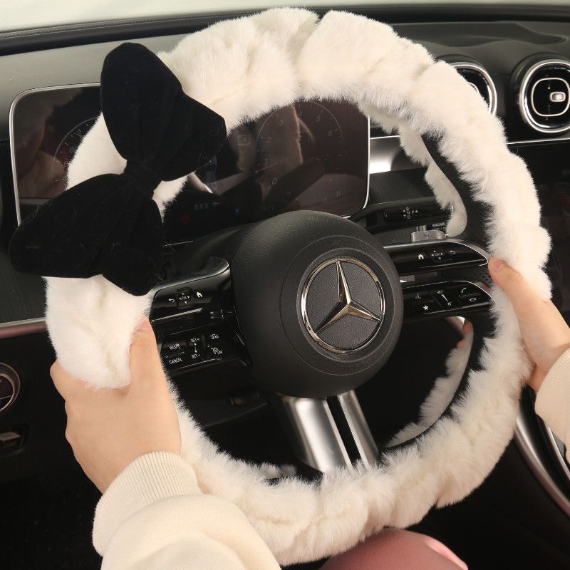 Car Steering Wheel Cover Winter Plush New High-End Anti-Slip Wear-Resistant Sweat-Absorbent Women's Cute Round Car Steering Wheel Cover