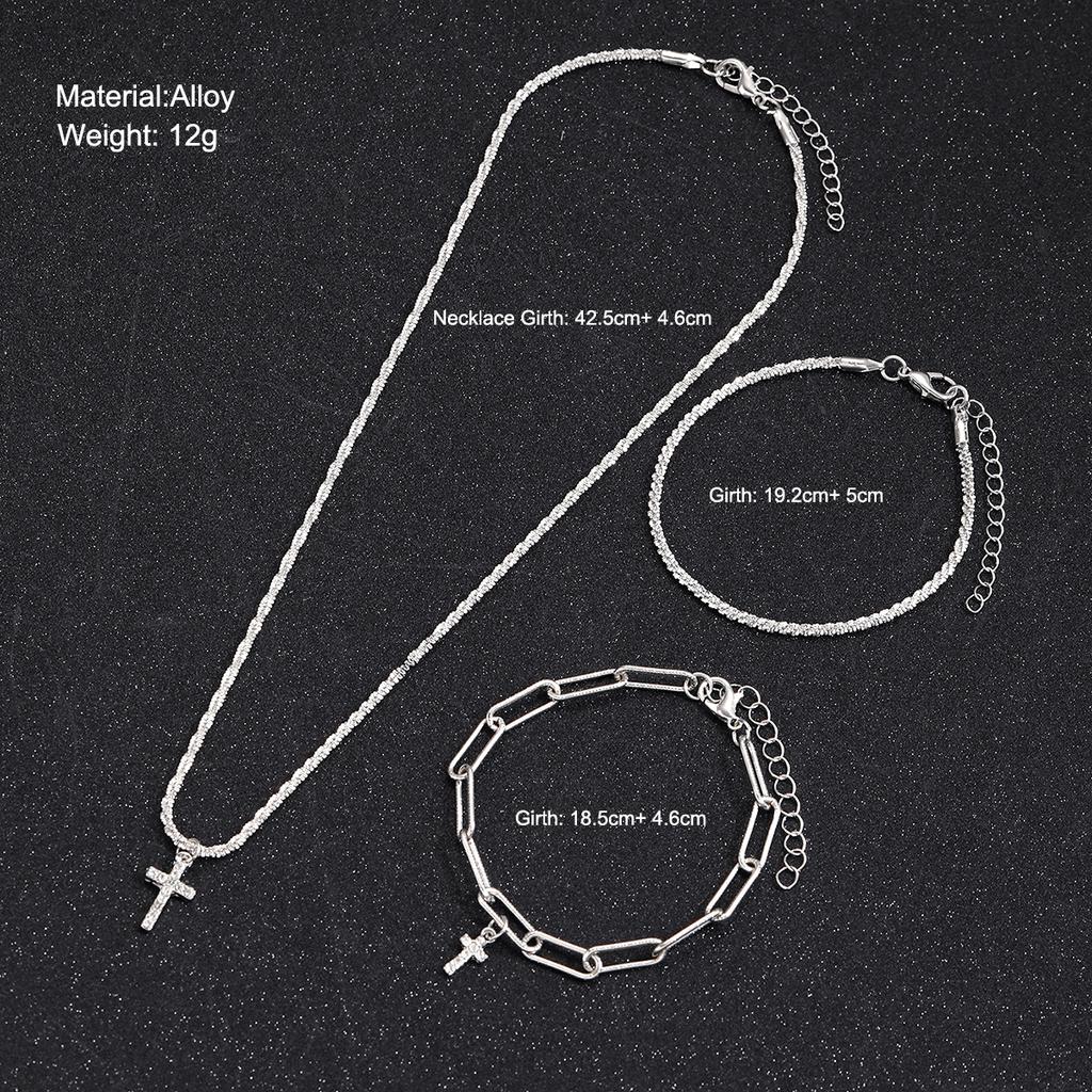 Сверкающий серебряный браслет-крест, ожерелье, комплект для женщин, модные двухслойные браслеты со звездным небом, свадебные украшения